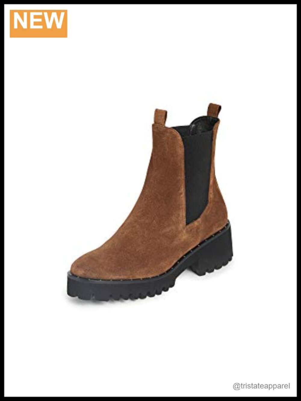 Women's Ankle Boots Chelsea Lug Sole Leather Suede Chunky Heel Studded Motto